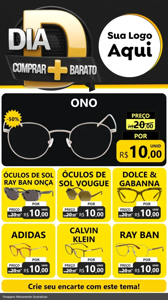 Modelo de Rede Social para Stories com o tema Dia D Mais Economia para Óticas
