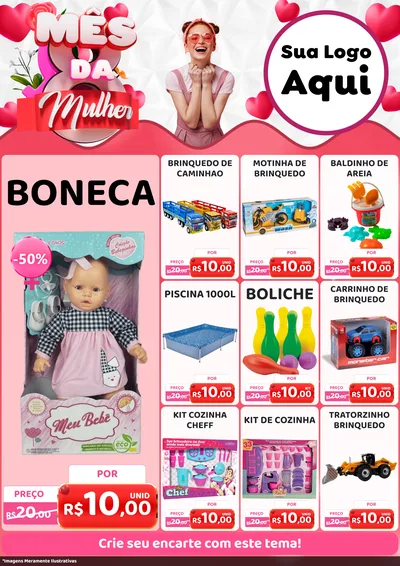 Modelo de Encarte para Encarte A4 Vertical com o tema Mês da Mulher para Brinquedos