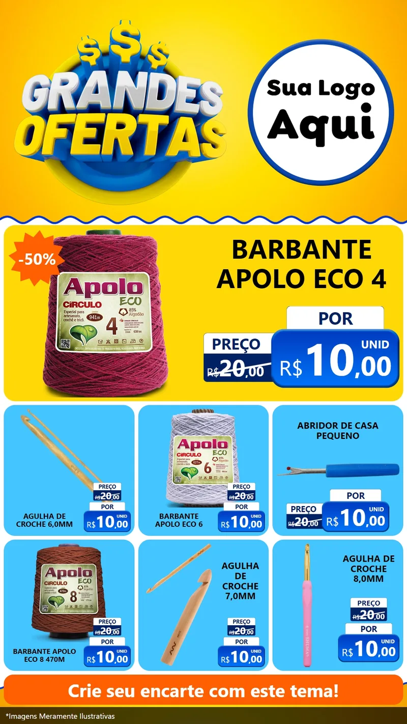 Modelo de Rede Social para Stories com o tema Grandes Ofertas para Armarinho e Aviamentos