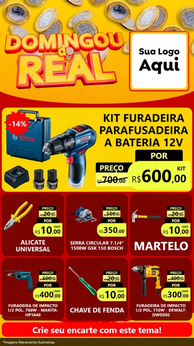 Modelo de Rede Social para Stories com o tema Domingou do Real para Maquinas e Ferramentas