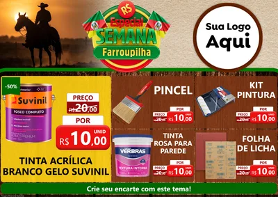 Modelo de Encarte para Encarte A4 Horizontal com o tema Especial Semana Farroupilha para Tintas e Ferramentas