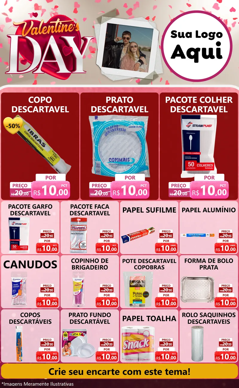 Modelo de Encarte para Encarte Grande com o tema Valentine's Day para Embalagens