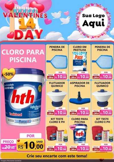 Modelo de Encarte para Encarte A4 Vertical com o tema Valentine's Day para Produtos para Piscina