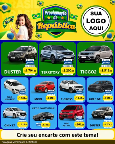 Modelo de Rede Social para Feed Instagram com o tema Proclamação da República para Concessionaria de Carros