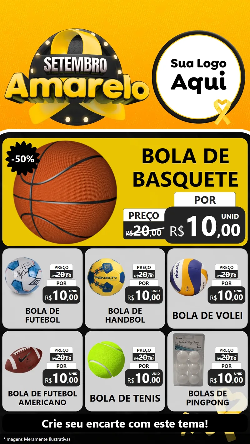 Modelo de Rede Social para Stories com o tema Setembro Amarelo para Artigos Esportivos