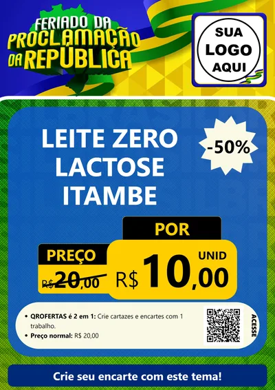 Modelo de Cartaz para Cartaz A4 Vertical com o tema Feriado da Proclamação da República para Frios e Laticínios