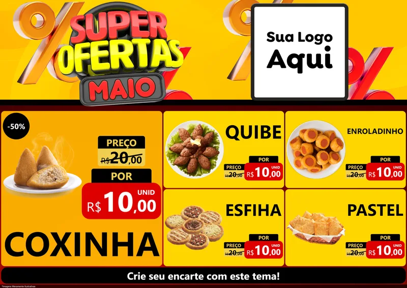 Modelo de Encarte para Encarte A4 Horizontal com o tema Super Ofertas Maio para Salgadaria
