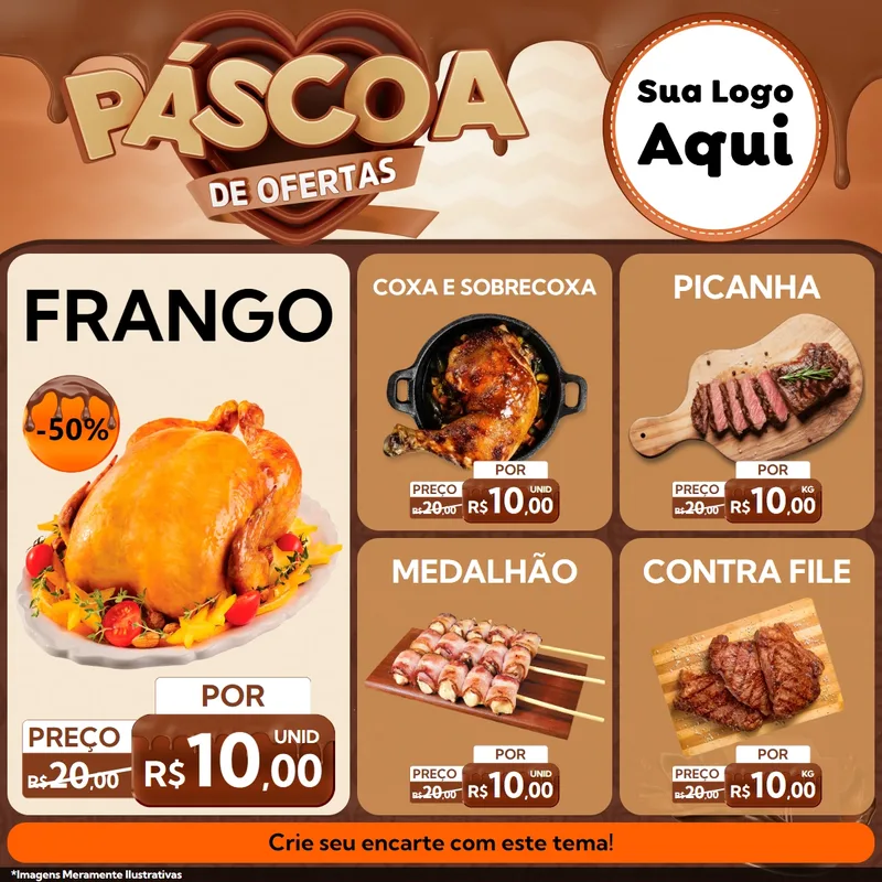 Modelo de Rede Social para Feed Facebook com o tema Páscoa de Ofertas para Assados