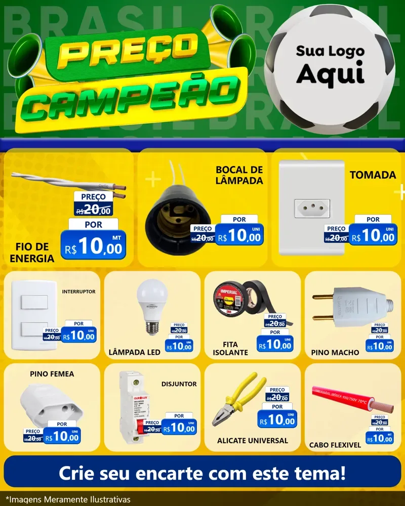 Modelo de Rede Social para Feed Instagram com o tema Preço Campeão - Copa para Materiais Elétricos