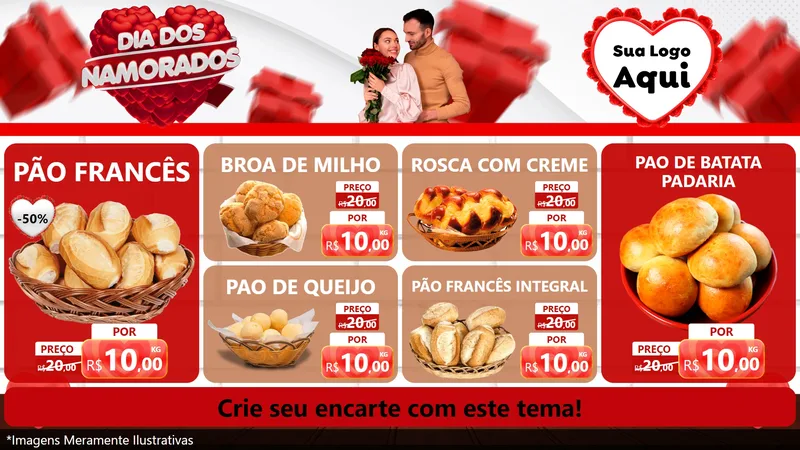 Modelo de TV para TV Horizontal com o tema Dia dos Namorados para Padaria