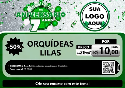 Modelo de Cartaz para Cartaz A4 Horizontal com o tema Promoção de Aniversário - 7 Anos para Floricultura e jardim