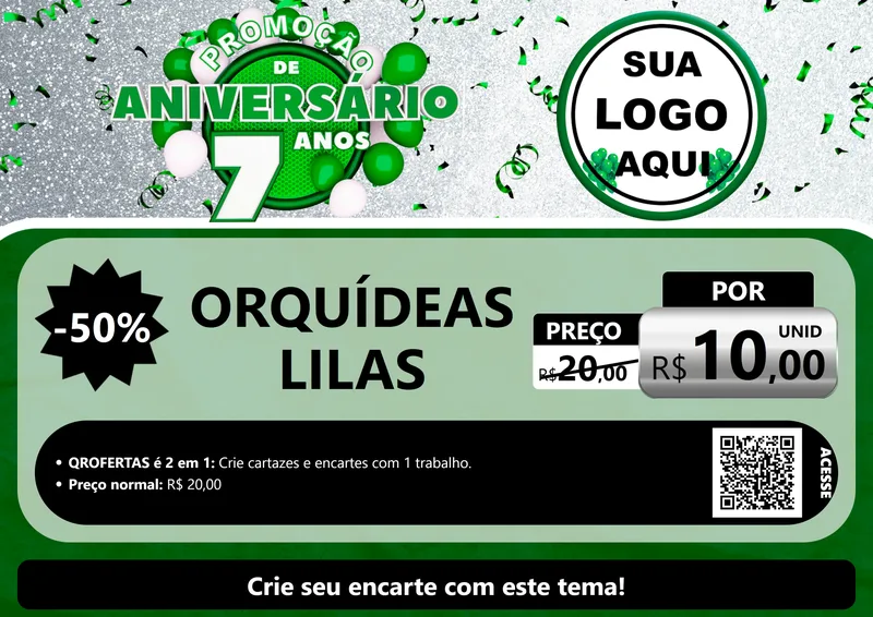 Modelo de Cartaz para Cartaz A4 Horizontal com o tema Promoção de Aniversário - 7 Anos para Floricultura e jardim