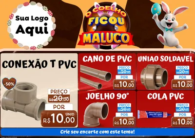 Modelo de Encarte para Encarte A4 Horizontal com o tema O Coelho Ficou Maluco - Páscoa para Tubos e conexões