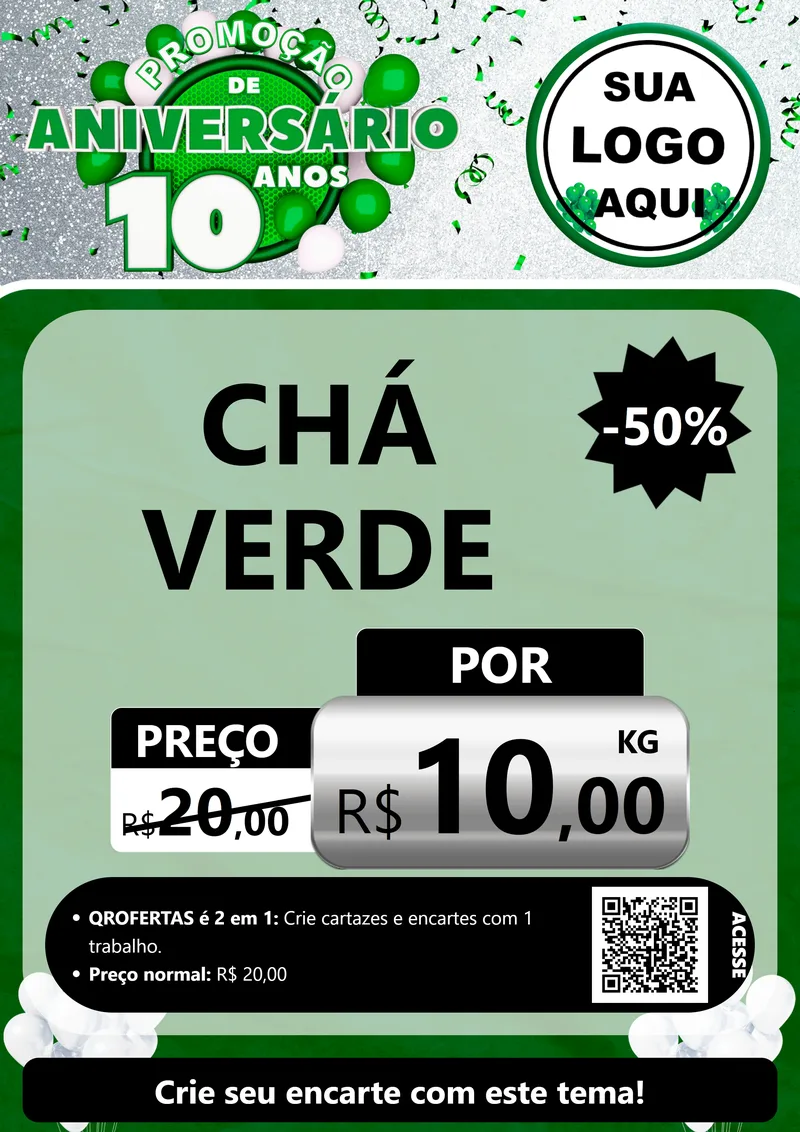 Modelo de Cartaz para Cartaz A4 Vertical com o tema Promoção de Aniversário - 10 Anos para Produtos Naturais