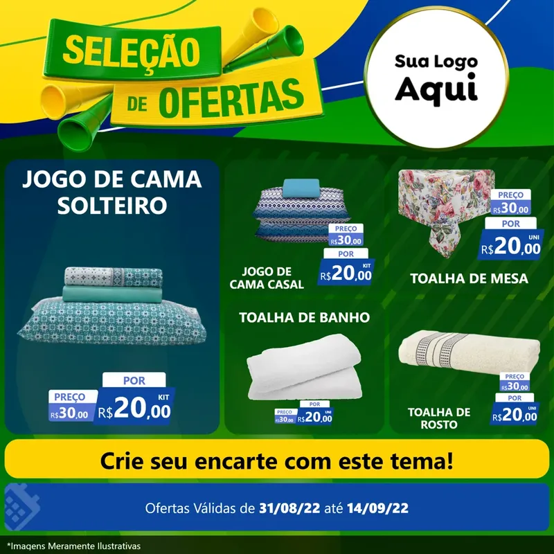 Modelo de Rede Social para Feed Facebook com o tema Seleção de Ofertas - Copa para Cama, Mesa e Banho