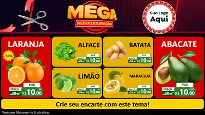 Modelo de TV para TV Horizontal com o tema Mega Reinauguração para Hortifrúti