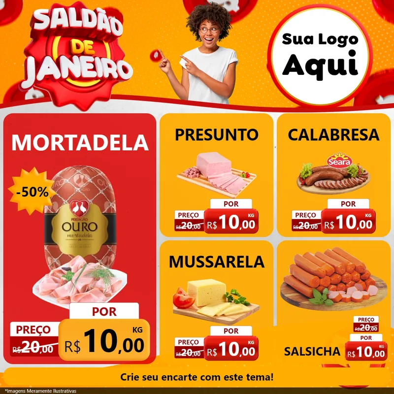 Modelo de Rede Social para Feed Facebook com o tema Saldão de Janeiro para Frios e Laticínios