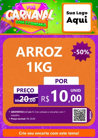Modelo de Cartaz para Cartaz A4 Vertical com o tema Pré-Carnaval Com Economia para Supermercado