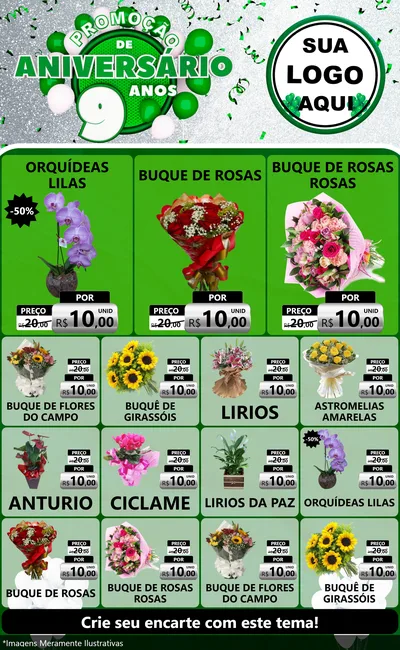Modelo de Encarte para Encarte Grande com o tema Promoção de Aniversário - 9 Anos para Floricultura e jardim