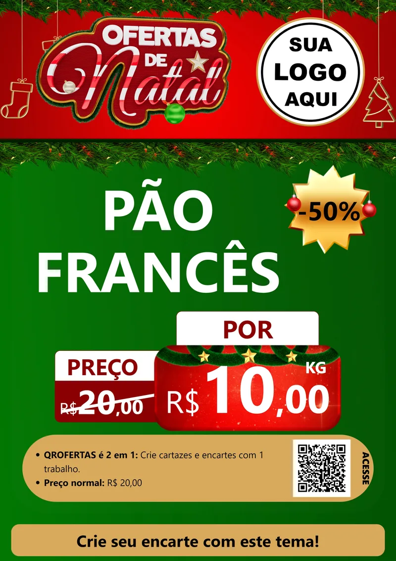 Modelo de Cartaz para Cartaz A4 Vertical com o tema Ofertas de Natal para Padaria