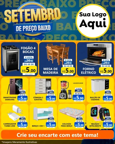 Modelo de Rede Social para Feed Instagram com o tema Setembro De Preço Baixo para Móveis e Eletro