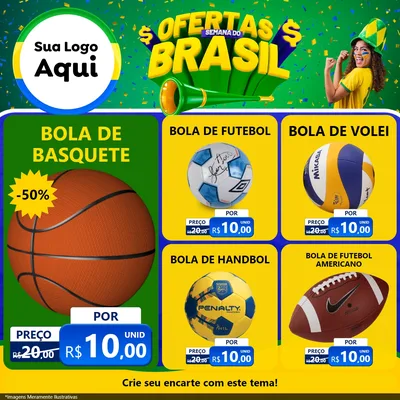 Modelo de Rede Social para Feed Facebook com o tema Ofertas Semana do Brasil para Artigos Esportivos
