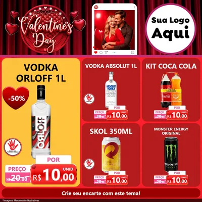 Modelo de Rede Social para Feed Facebook com o tema Valentine's Day para Distribuidora de bebidas