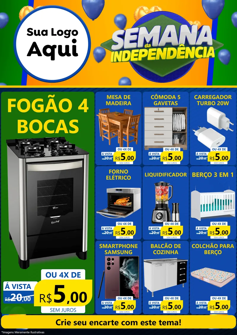Modelo de Encarte para Encarte A4 Vertical com o tema Semana da Independência para Móveis e Eletro