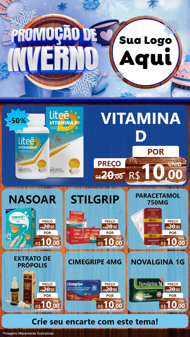 Modelo de Rede Social para Stories com o tema Promoção de Inverno para Farmácia
