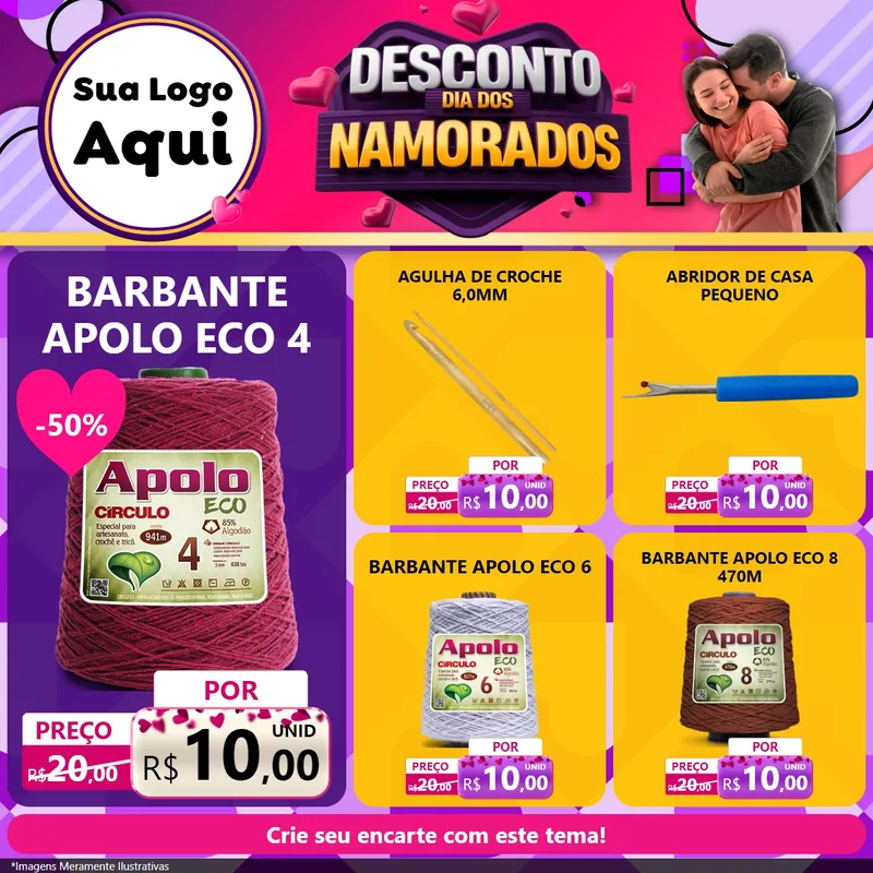 Modelo de Rede Social para Feed Facebook com o tema Desconto Dia dos Namorados para Armarinho e Aviamentos