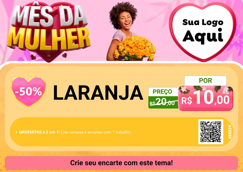 Modelo de Cartaz para Cartaz A4 Horizontal com o tema Mês da Mulher para Hortifrúti
