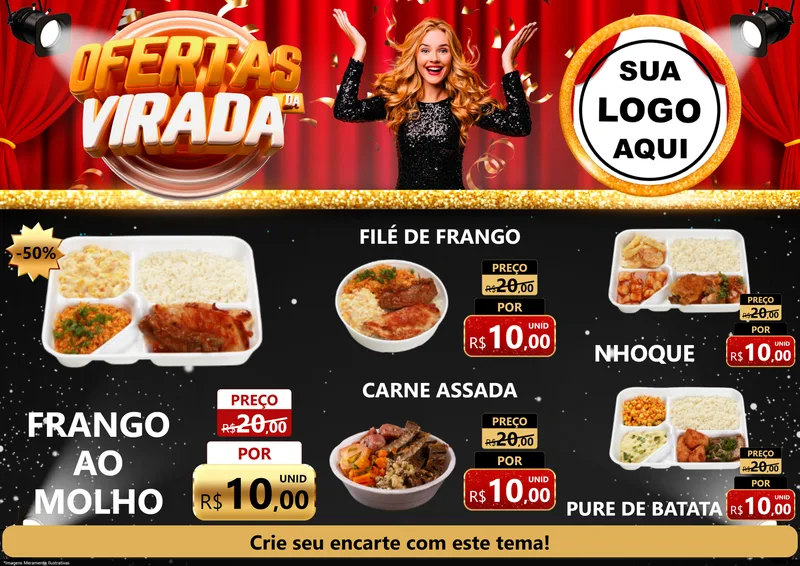 Modelo de Encarte para Encarte A4 Horizontal com o tema Ofertas da Virada para Restaurante