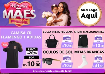 Modelo de Encarte para Encarte A4 Horizontal com o tema Mês das Mães Imperdível para Roupas e acessórios