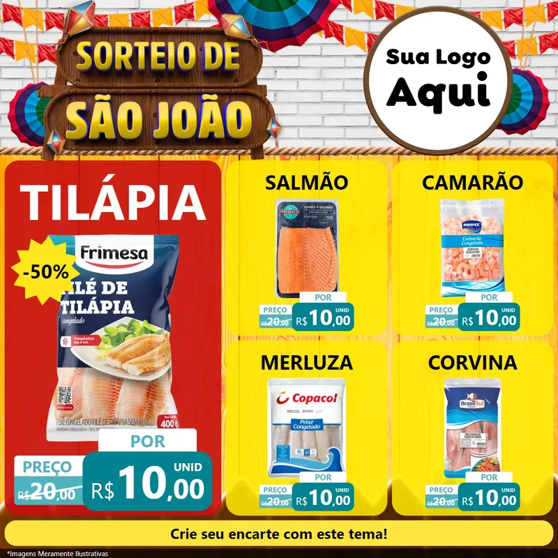 Modelo de Rede Social para Feed Facebook com o tema Sorteio de São João para Peixaria