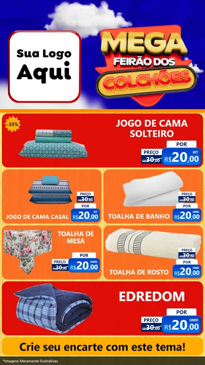 Modelo de TV para TV Vertical com o tema Mega Feirão dos Colchões para Cama, Mesa e Banho