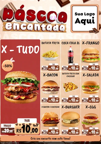 Modelo de Encarte para Encarte A4 Vertical com o tema Páscoa Encantada para Hamburgueria