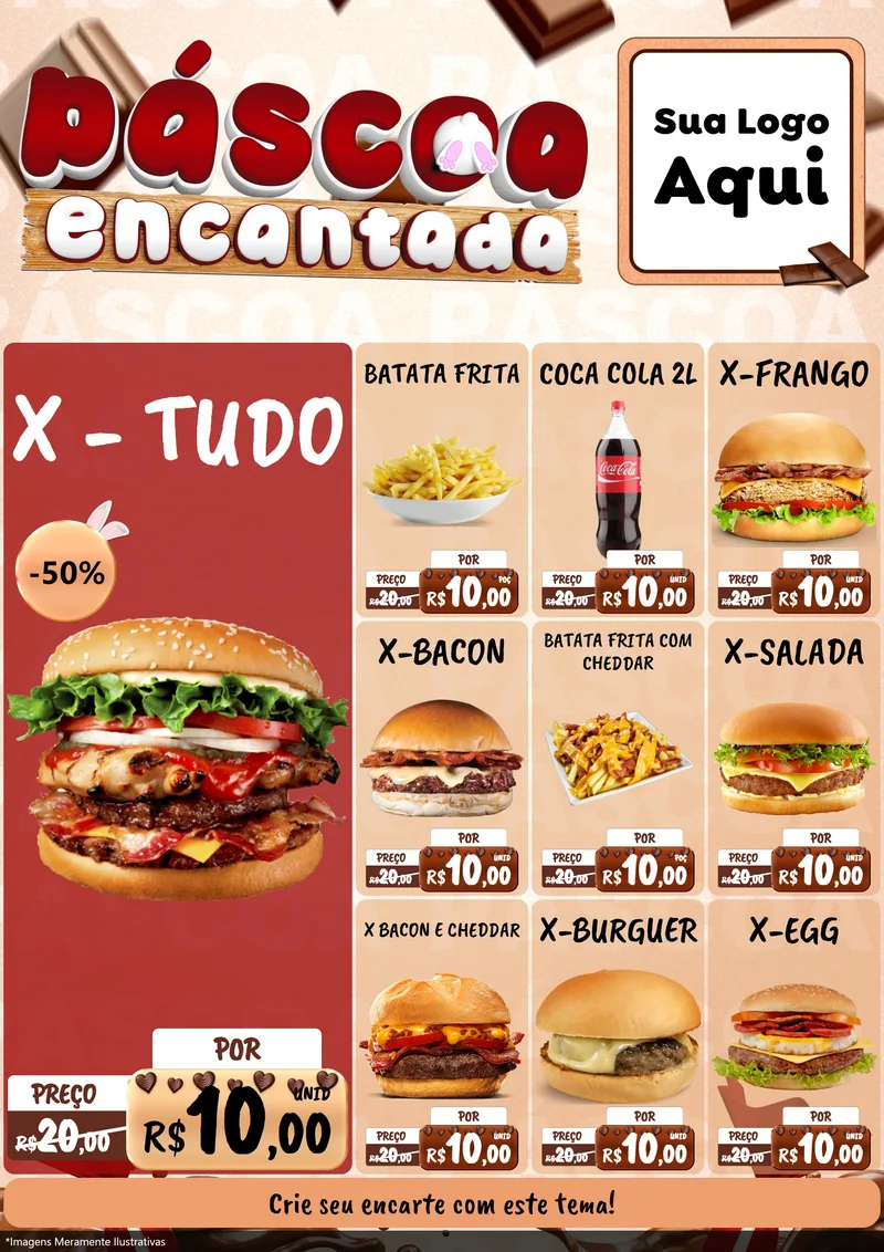 Modelo de Encarte para Encarte A4 Vertical com o tema Páscoa Encantada para Hamburgueria