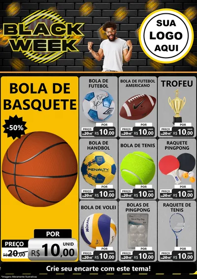 Modelo de Encarte para Encarte A4 Vertical com o tema Black Week para Artigos Esportivos