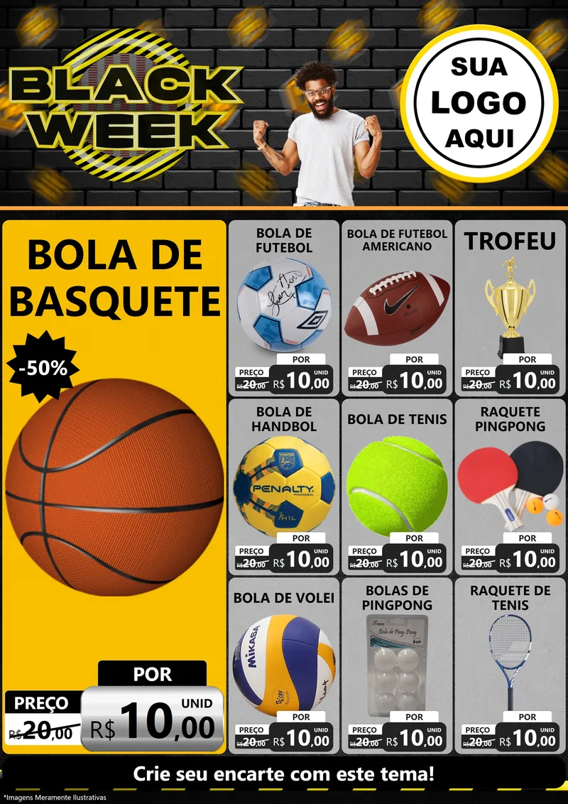 Modelo de Encarte para Encarte A4 Vertical com o tema Black Week para Artigos Esportivos