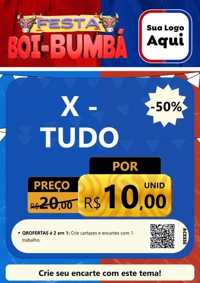 Modelo de Cartaz para Cartaz A4 Vertical com o tema Festa Boi Bumbá para Hamburgueria