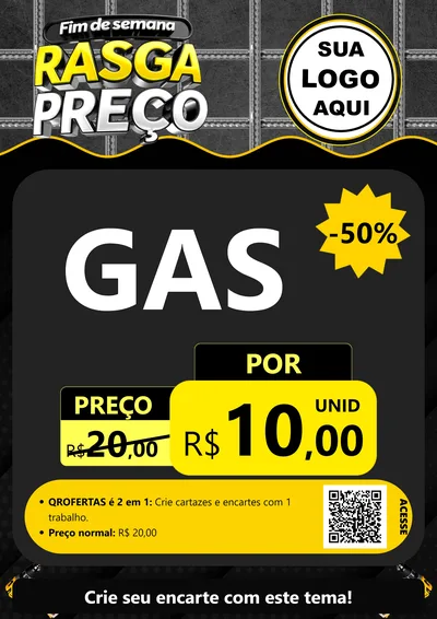 Modelo de Cartaz para Cartaz A4 Vertical com o tema Fim de Semana Rasga Preço para Água e gás