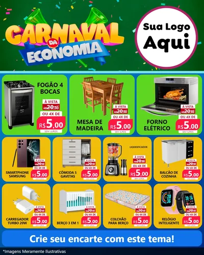 Modelo de Rede Social para Feed Instagram com o tema Carnaval da Economia para Móveis e Eletro