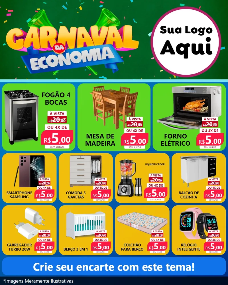 Modelo de Rede Social para Feed Instagram com o tema Carnaval da Economia para Móveis e Eletro
