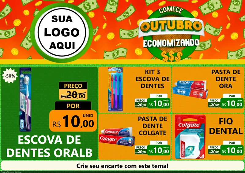 Modelo de Encarte para Encarte A4 Horizontal com o tema Comece Outubro Economizando para Higiene Pessoal