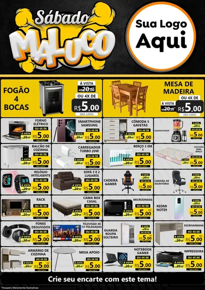 Modelo de Encarte para Encarte A4 Vertical com o tema Sábado Maluco para Móveis e Eletro