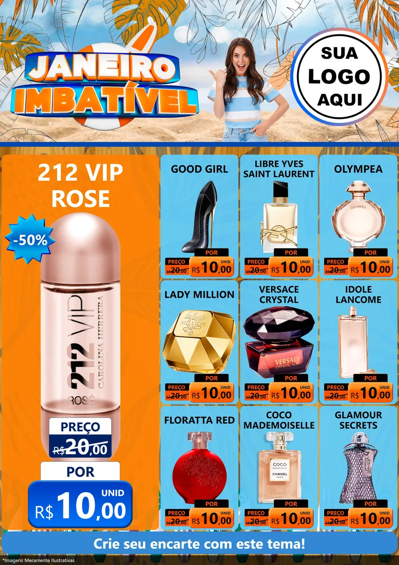Modelo de Encarte para Encarte A4 Vertical com o tema Janeiro Imbatível para Perfumes