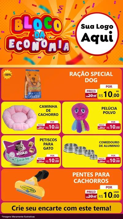 Modelo de TV para TV Vertical com o tema Bloco da Economia para Pet Shop