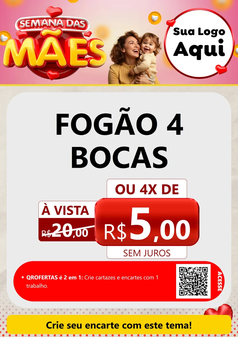 Modelo de Cartaz para Cartaz A4 Vertical com o tema Semana das Mães para Móveis e Eletro