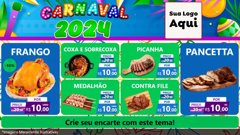Modelo de TV para TV Horizontal com o tema Carnaval 2027 para Assados