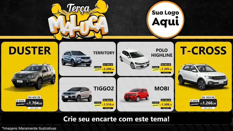 Modelo de TV para TV Horizontal com o tema Terça Maluca para Concessionaria de Carros